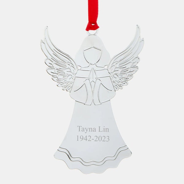 Engraved Memorial Silver Angel Ornament, Christmas Gift, Christmas Ornament, Memorial Ornament, Memorial Gifts, Remembrance Ornament