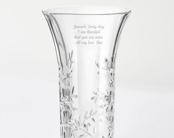 Vera Wang Crystal Leaf Vase Engraved Just for Her, Personalized Anniversary Gift, Newlywed Couple Gift, Wedding Flower Vase, Crystal Vase