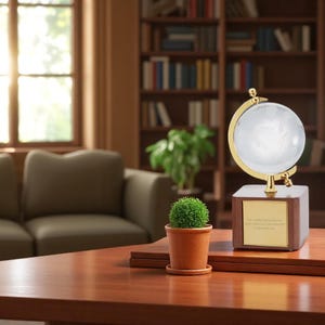 Engraved Crystal Globe – Custom Desk Keepsake – Personalized Graduation Gift – Retirement Award – Office Decor for Him image 5