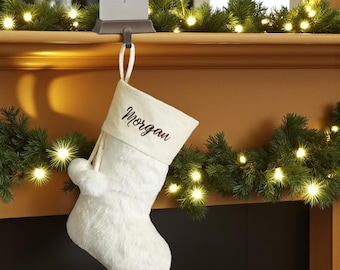 Embroidered Faux Fur Ivory Christmas Stockings, Fancy Stockings, Christmas Stockings, Family Gifts, Family Stocking, Holiday Gifts