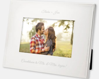 Engraved Engagement Tremont Silver 5x7 Picture Frame, Personalized Engagement Picture Frame, Newlywed Couple Gifts, Wedding Shower