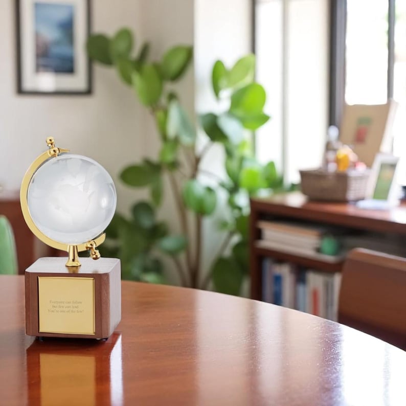 Engraved Crystal Globe – Custom Desk Keepsake – Personalized Graduation Gift – Retirement Award – Office Decor for Him image 4