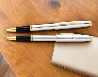 Personalized Rollerball Pen - Engraved Pen Gift for Men - Custom Chrome Gold Executive Pen - Graduation Gift for Him