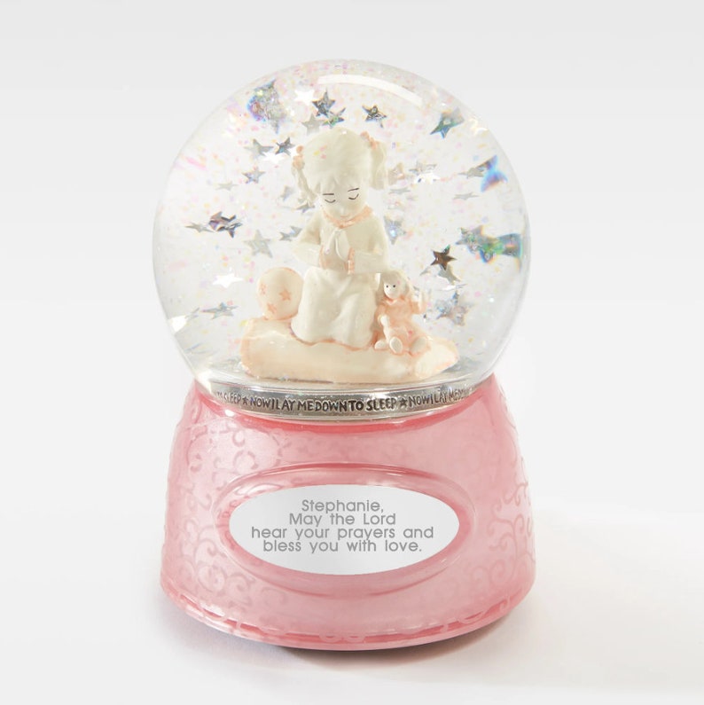 Engraved Baptism Praying Girl Snow Globe, Personalized Snow Globe