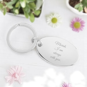 Engraved Silver Oval Keychain | Personalized Key Ring for Men or Women | Custom Gift with Message | Everyday Carry Keepsake