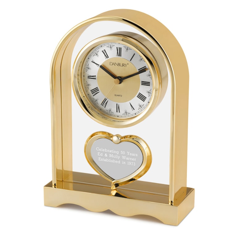 Engraved Gold Arch and Heart Anniversary Clock, Anniversary Gifts