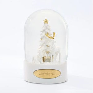 Engraved White and Golden Deer Snow Globe, Christmas Snow Globe, Christmas Gift, Engraved Snow Globe, Family Gift