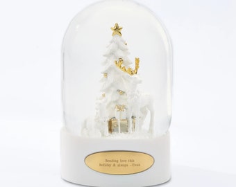 Engraved White and Golden Deer Snow Globe, Christmas Snow Globe, Christmas Gift, Engraved Snow Globe, Family Gift