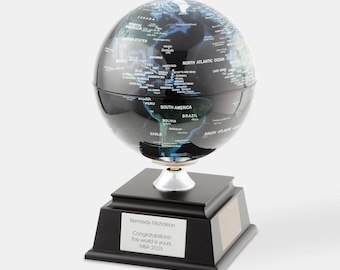 Personalized Graduation Globe Gift | Spinning Solar Capital Globe | Custom Desk Award for Grad or Travel Lover