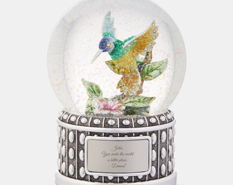 Engraved Jeweled Hummingbird Snow Globe, Personalized Snow Globe, Nursery Decor, Gifts for Her, Mom Gifts, Christmas Gift