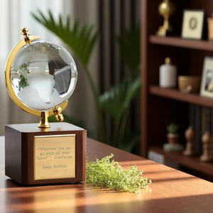 Engraved Crystal Globe – Custom Desk Keepsake – Personalized Graduation Gift – Retirement Award – Office Decor for Him image 7