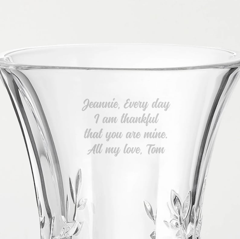 Vera Wang Crystal Leaf Vase Engraved Just for Her, Personalized