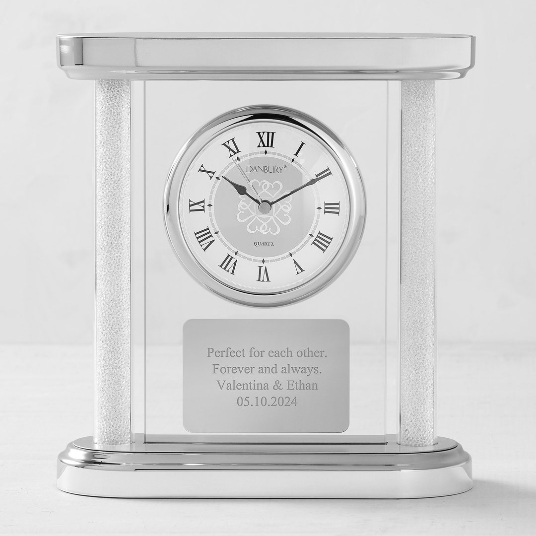 Engraved Glass Column Clock, Personalized Keepsake, Desk Decor ...