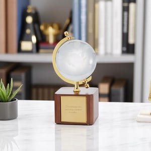 Engraved Crystal Globe – Custom Desk Keepsake – Personalized Graduation Gift – Retirement Award – Office Decor for Him image 6