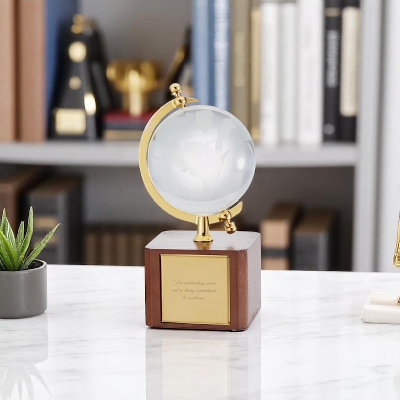 Engraved Crystal Globe – Custom Desk Keepsake – Personalized Graduation Gift – Retirement Award – Office Decor for Him image 6