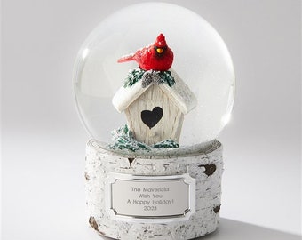 Engraved Holiday Cardinal on House Snow Globe, Bird House, Cardinal Snow Globe, Gift For Her, Grandma Gift, Christmas Gift, Sweet Memento