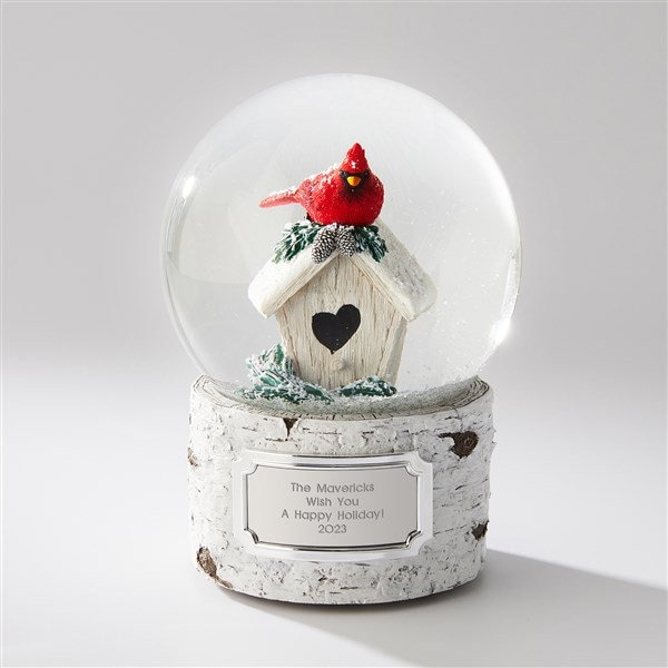 Engraved Holiday Cardinal on House Snow Globe, Bird House, Cardinal Snow Globe, Gift For Her, Grandma Gift, Christmas Gift, Sweet Memento