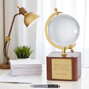 Engraved Crystal Globe – Custom Desk Keepsake – Personalized Graduation Gift – Retirement Award – Office Decor for Him image 9