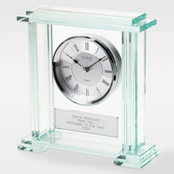 Engraved Recognition Jade Glass Clock, Personalized Clock, Recognition Award, Office Award, Professional, Desk Decor, Office Decor