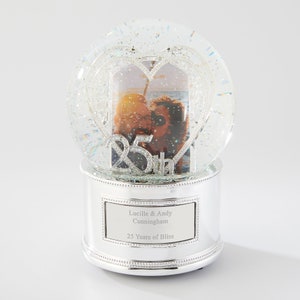 Engraved 25th Anniversary Musical Snow Globe, Personalized Snow Globe, Christmas Decor, Anniversary Gifts, Wedding Anniversary