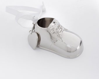 Adorno de metal plateado grabado con forma de patuco de bebé, regalo de Navidad, primera Navidad, adorno navideño, adorno de zapato de bebé, recuerdos.