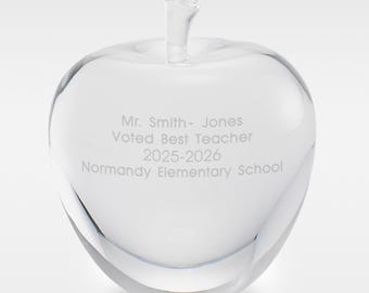 Engraved Crystal Apple Teacher Gift | Personalized Keepsake Paperweight for Desk | End of Year Teacher Gift | Classroom Decor | Custom Name