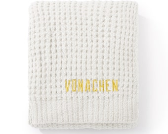 Embroiderd Saranoni Waffle Knit Throw, Gifts for Her, Winter Gifts, Blanket Gifts, Christmas Gifts, Wife Gifts, Girlfriend Gifts, Mom Gifts