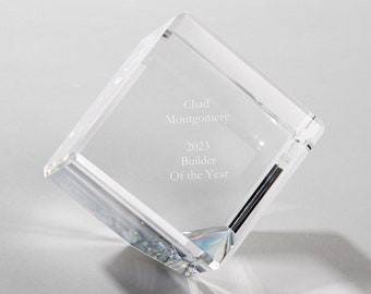 Engraved Recognition Crystal Cube Paperweight, Personalized Keepsake, Occupation Award, Desk Decor, Engraved Award, Professional Award