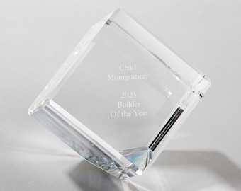 Engraved Recognition Crystal Cube Paperweight, Personalized Keepsake, Occupation Award, Desk Decor, Engraved Award, Professional Award