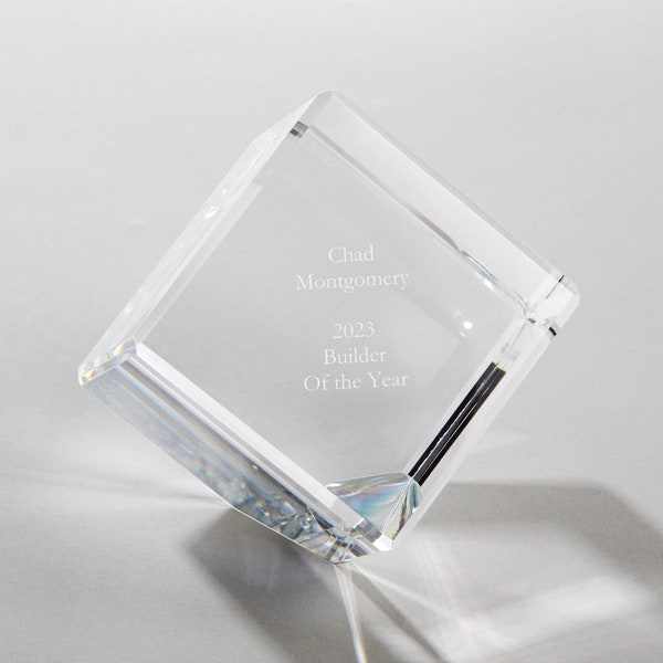 Engraved Recognition Crystal Cube Paperweight, Personalized Keepsake, Occupation Award, Desk Decor, Engraved Award, Professional Award