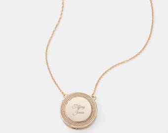 Personalized Gold Sliding Photo Locket Necklace – Engraved Gold Pendant – Custom Picture Locket – Gift for Her
