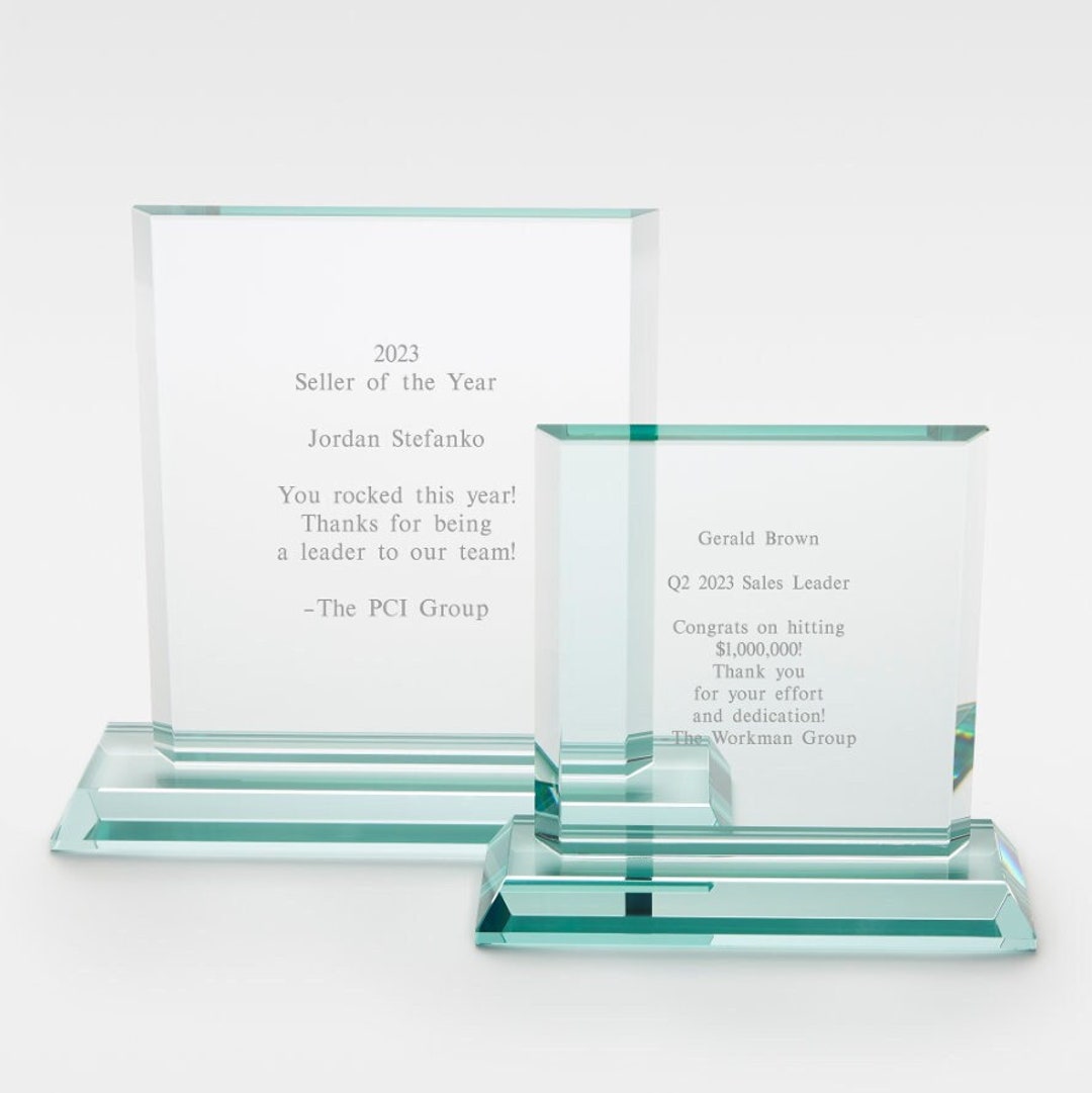 Engraved Jade Glass Recognition Award, Engraved Award, Employee Award