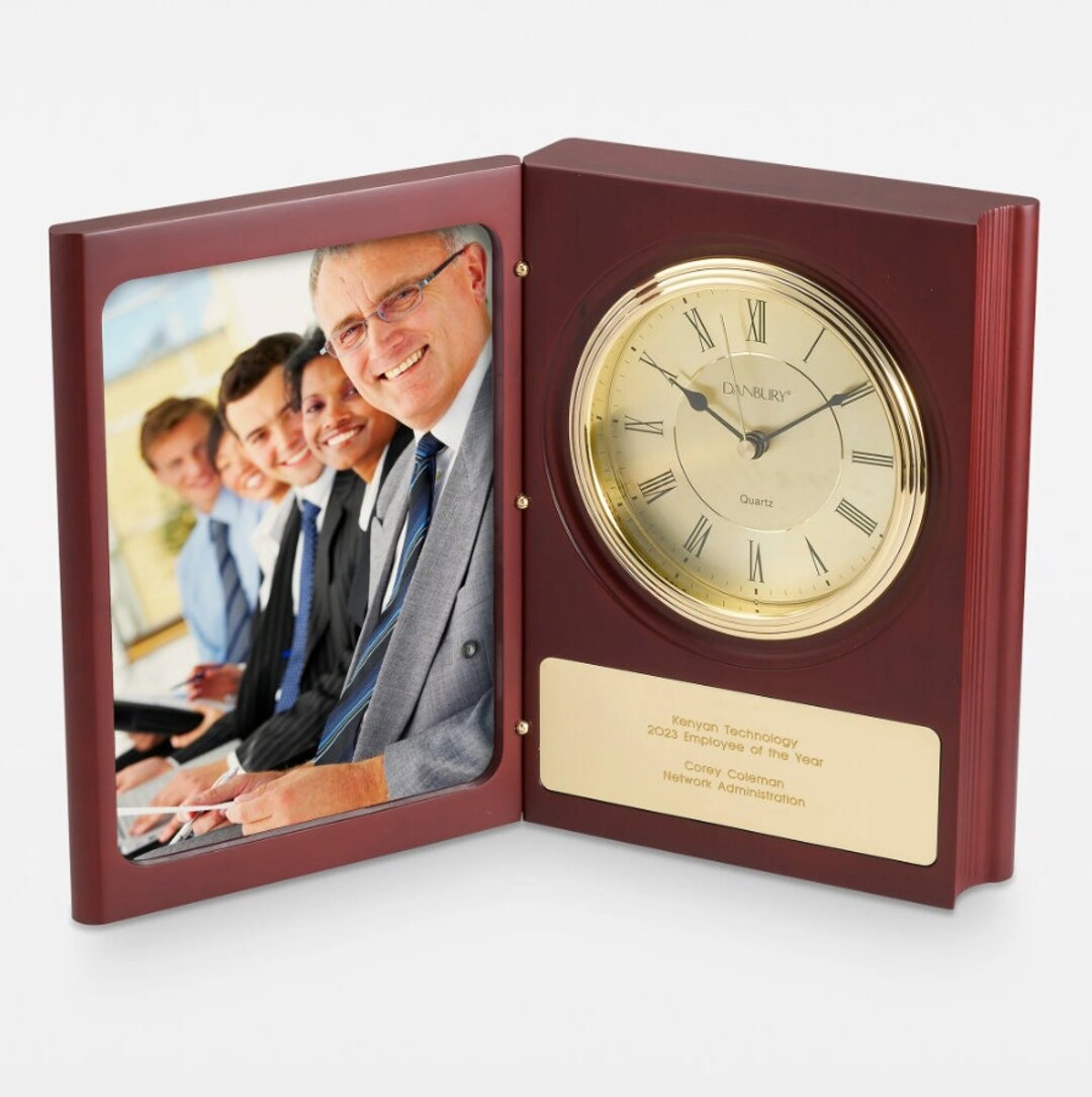 Engraved Professional Large Book Clock & Frame, Personalized Keepsake
