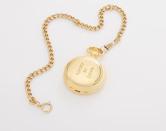 Engraved Brushed Gold Skeleton Pocket Watch & Keepsake Box – Personalized Vintage Timepiece Gift for Him, Groomsmen, or Father’s Day