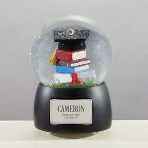 Personalized Graduation Snow Globe – Class of 2025 Gift – Custom Senior Keepsake – Engraved Glitter Globe