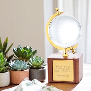 Engraved Crystal Globe – Custom Desk Keepsake – Personalized Graduation Gift – Retirement Award – Office Decor for Him image 8