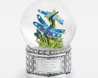 Engraved Jeweled Dragonfly Snow Globe, Personalized Snow Globe, Nursery Decor, Gifts for Her, Mom Gifts, Christmas Gift