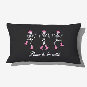 Personalized Skeleton Lumbar Velvet Pillow – Halloween Throw Pillow – Pink Spooky Home Décor