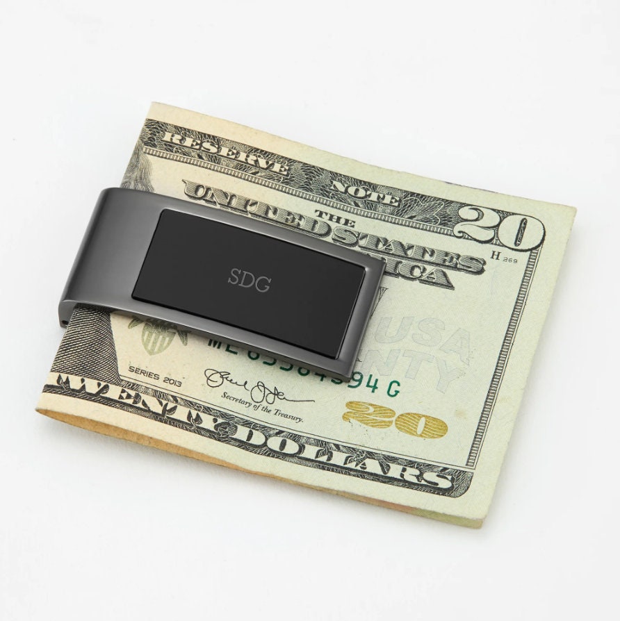 Engraved Monogram Gunmetal and Black Money Clip, Personalized Keepsake, Gifts for Him, Fathers Day Gifts, Dad Gift, Gift for Dad