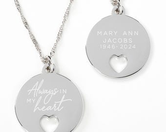 Collar de corazón grabado, collar conmemorativo personalizado, collar de condolencias personalizado, collar conmemorativo personalizado "En mi corazón"
