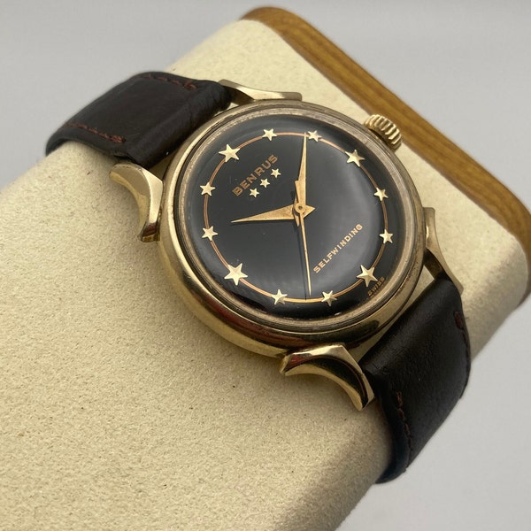 Vintage 1960’s Benrus ‘Three Star’ Automatic Watch with Beautiful Black Star Dial 10K GF