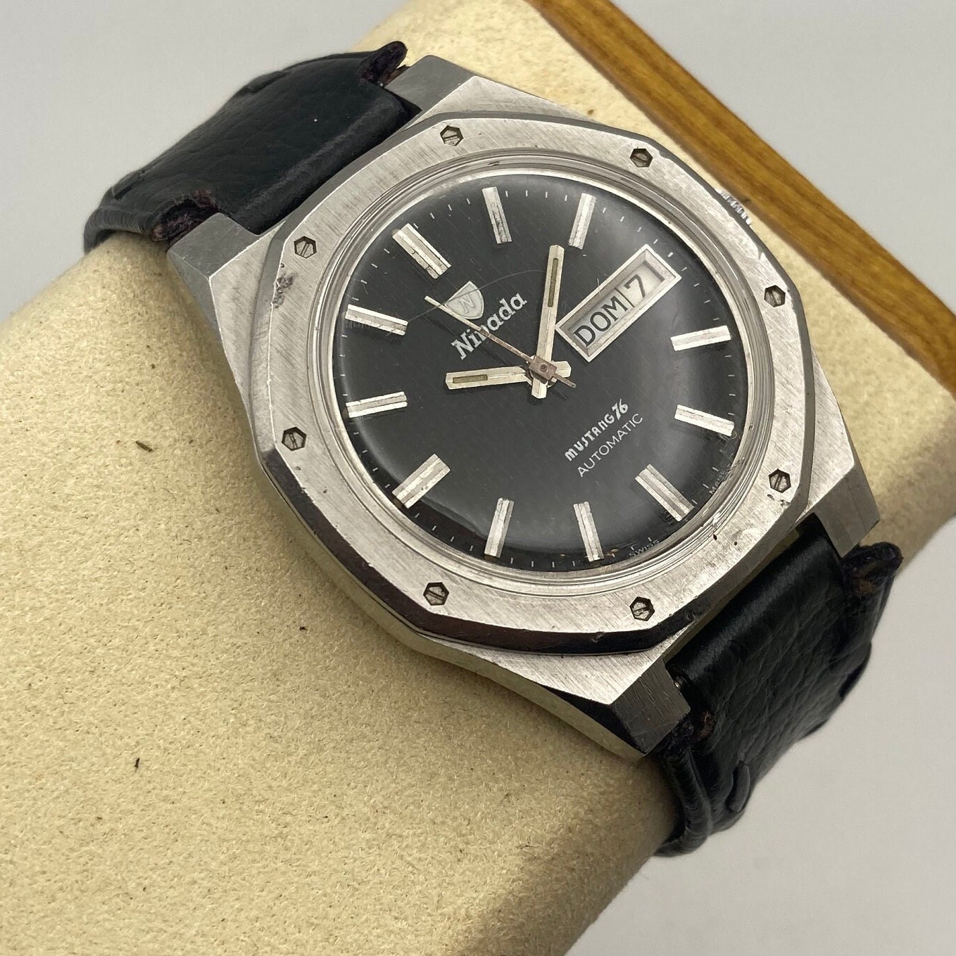 Vintage 1970's Nivada “mustang 76” Automatic Watch With Black