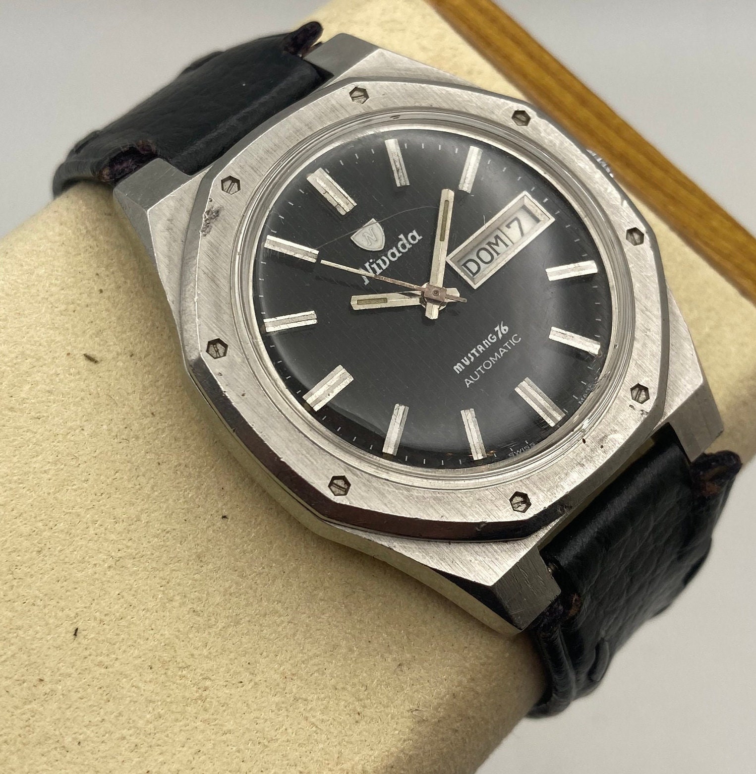 Vintage 1970's Nivada “mustang 76” Automatic Watch With Black