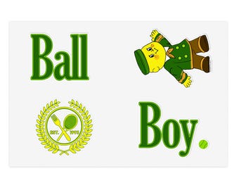 Tennis Ball Boy Aufkleber Bogen: Retro Sport Vinyl Aufkleber