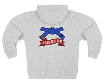 Jiu Jitsu Dad Zip Hoodie, BJJ Blue Belt Dad Gift, Funny Grappling Gift for Jiu Jitsu Father