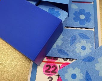 Small, Thick, Flower Strip Markers / Covers. Light Blue Floral. Set of 24 with Matching Storage Box.