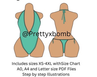 New One piece basic bodysuit exotic dance or swim sewing pattern instant download now A0, A4 and Letter size with instructions