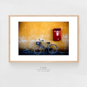 Vintage Postal Decor - Italian Snail Mail Photographic print of Blue Bicycle with Red Mailbox 11x14 print various sizes