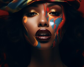 Sexy African American Close-Up Wall Art - Full Face Feminist Black Woman Close-Up Wall Art for Gallery, Home Decor, Office | DFDS Series