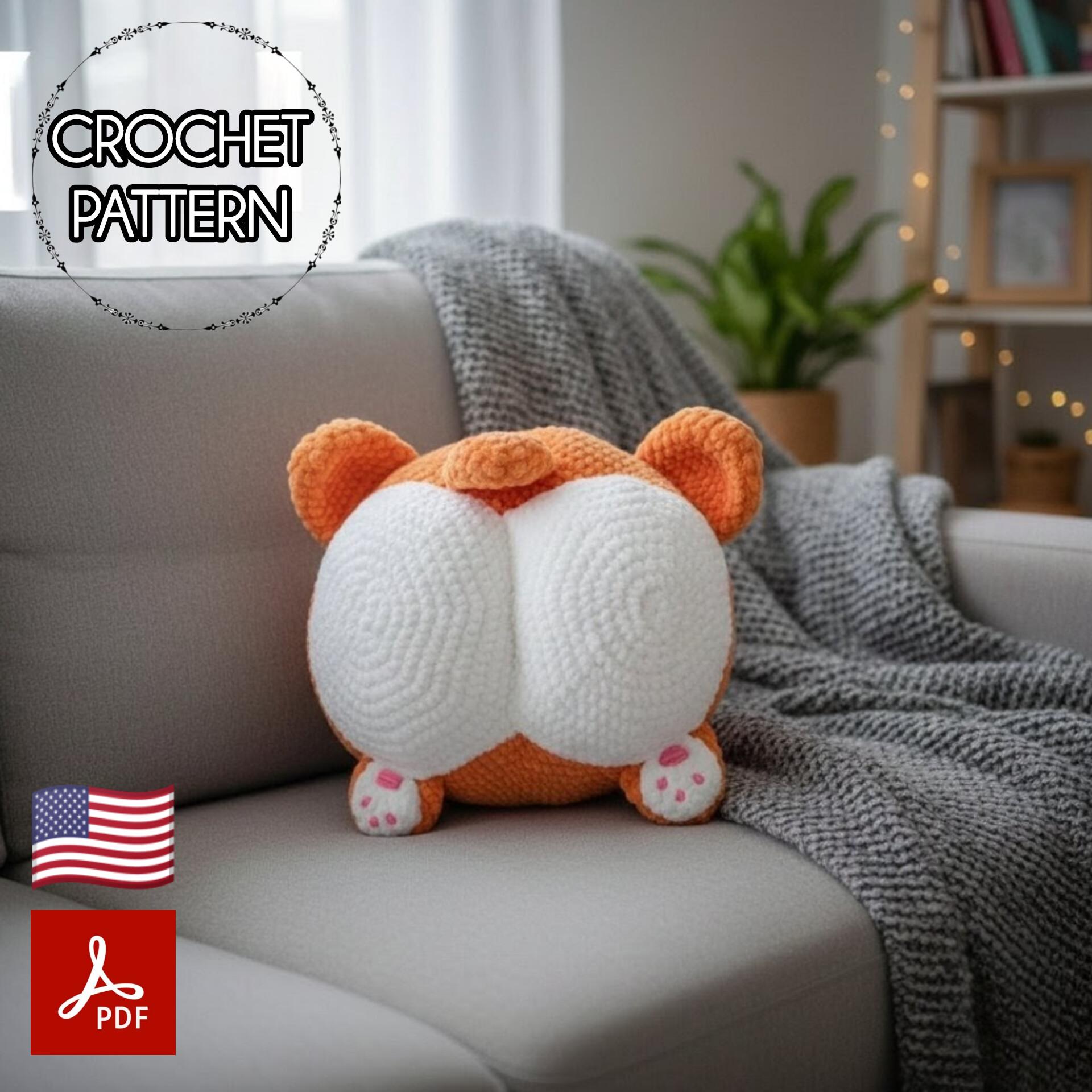 Corgi Butt Pillow Crochet Pattern, Amigurumi Dog Bum Cushion Decor